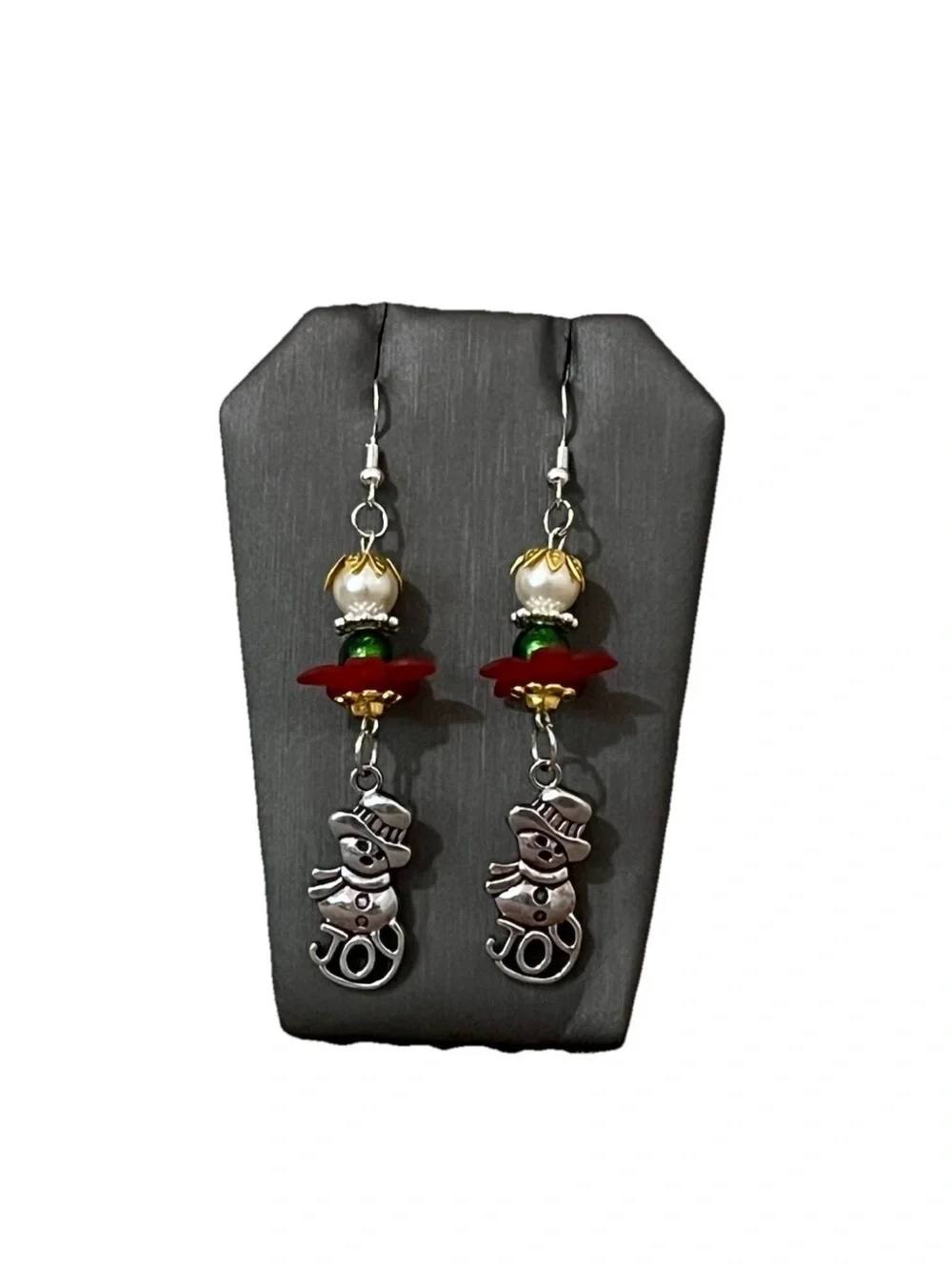 Handmade Christmas Snowman Dangle Earrings Beaded Joy Charm Holiday Festive